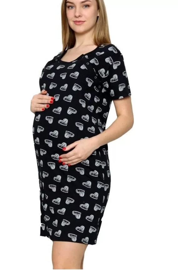 Maternity Nursing Nightdress Dark Hearts - Image 2