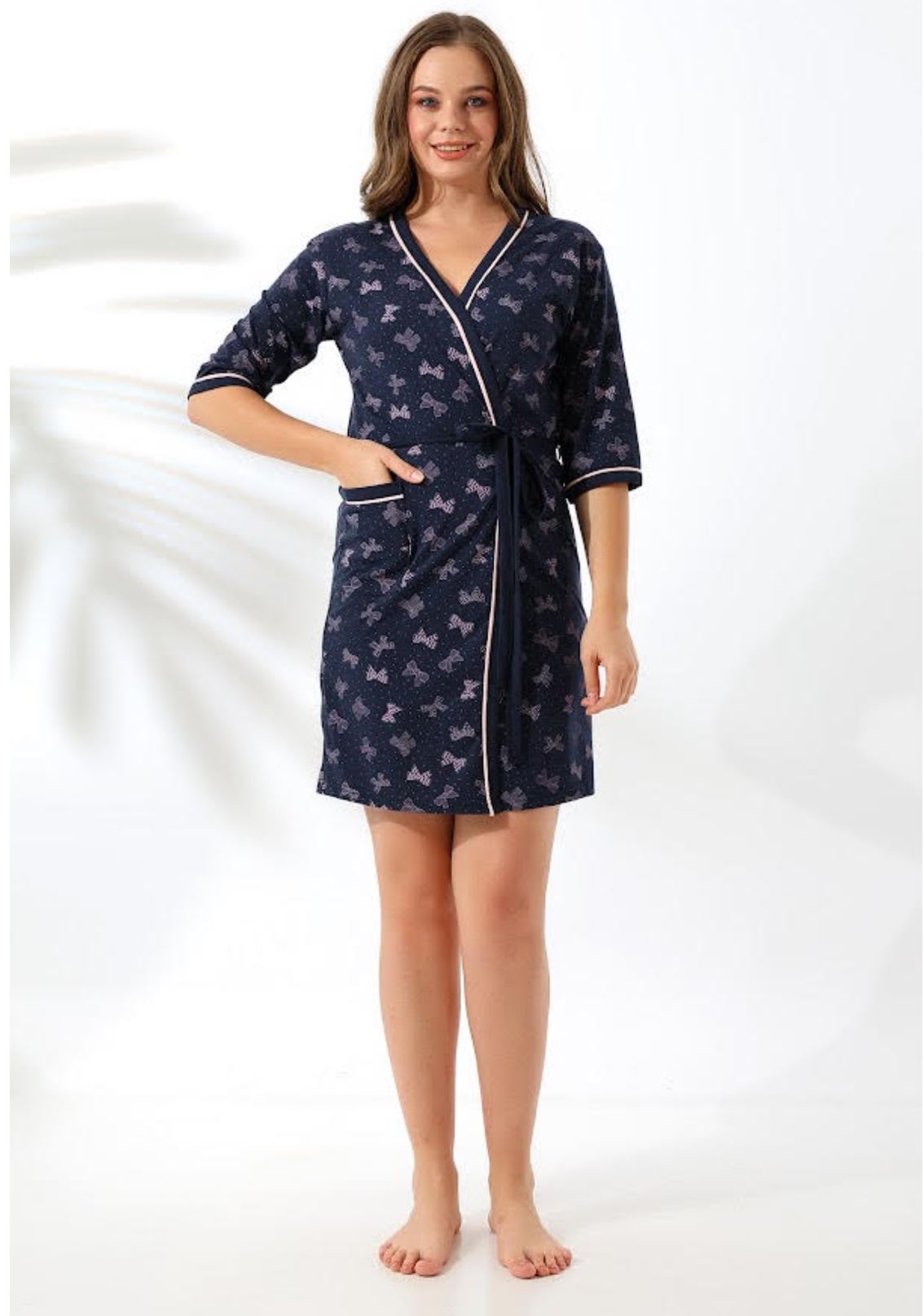 Maternity Nursing Gown Navy Ribbons - Image 3