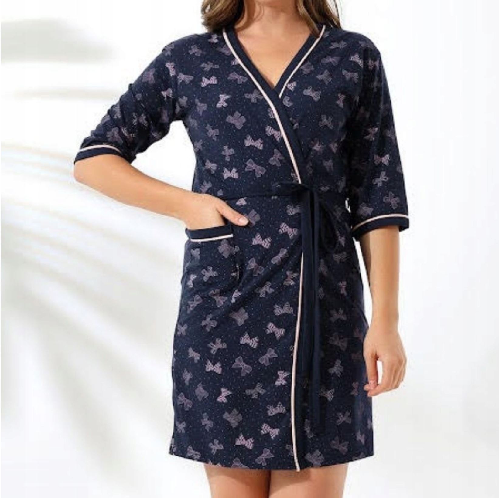 Maternity Nursing Gown Navy Ribbons - Image 2