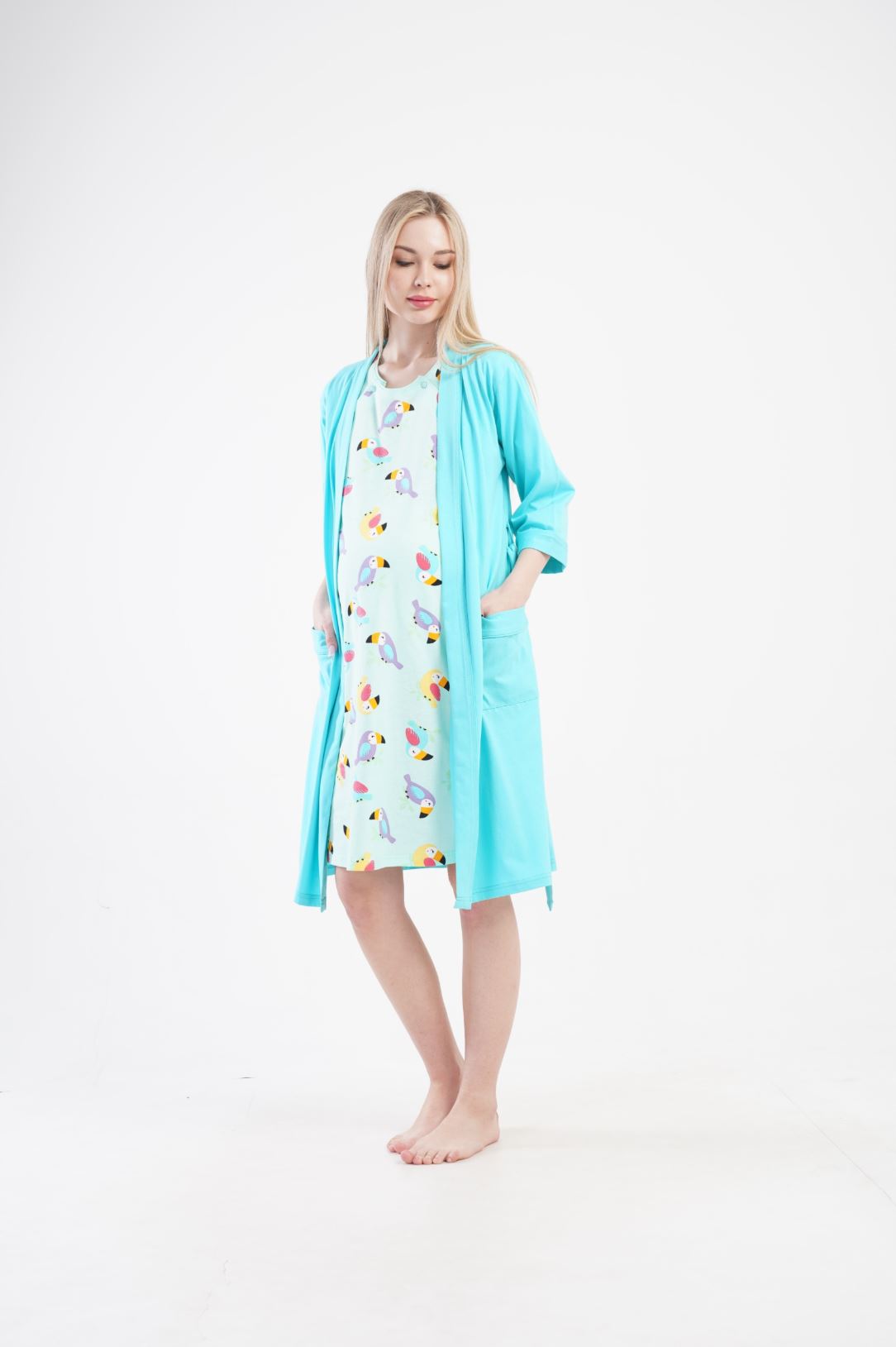 Maternity Nursing Nightdress and Gown Set Blue - Image 5