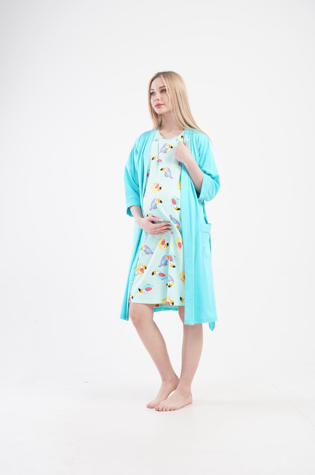 Maternity Nursing Nightdress and Gown Set Blue - Image 2