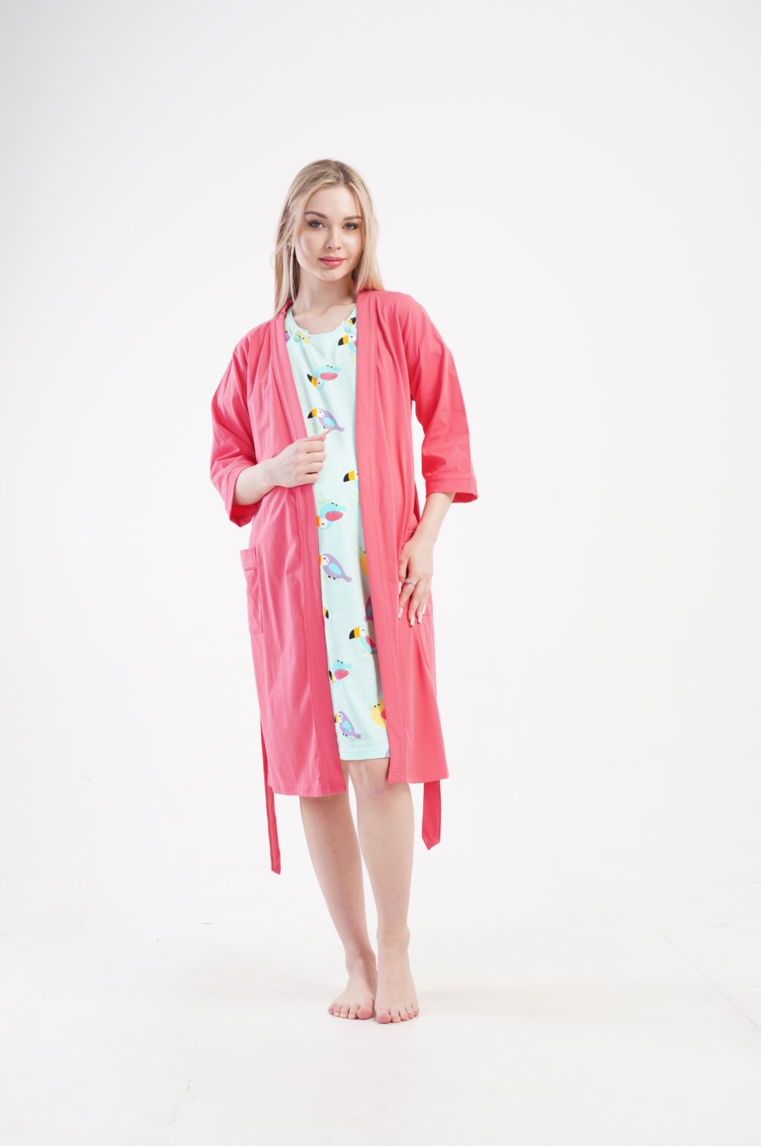 Maternity Nursing Nightdress and Gown Set Coral - Image 6