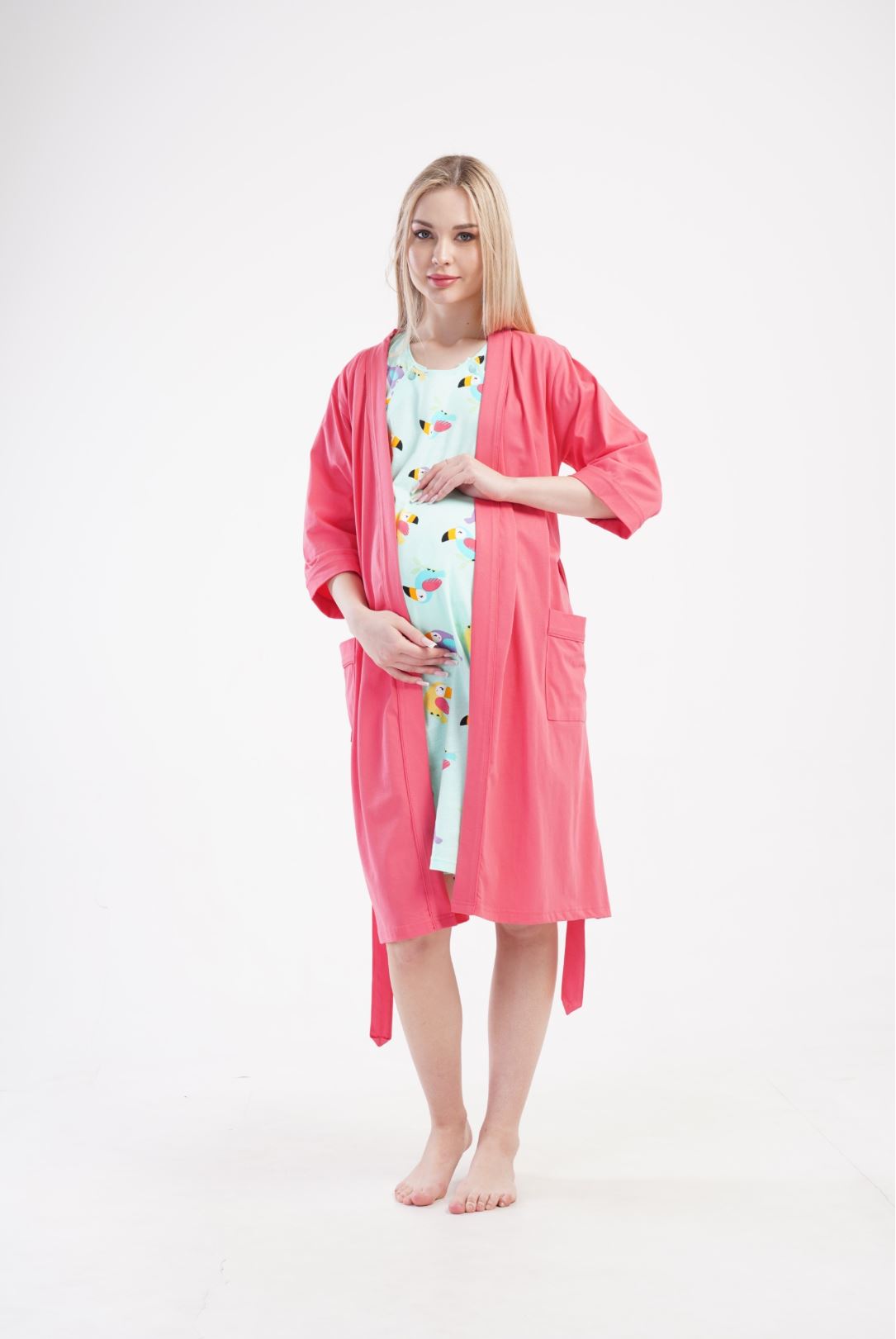 Maternity Nursing Nightdress and Gown Set Coral - Image 2